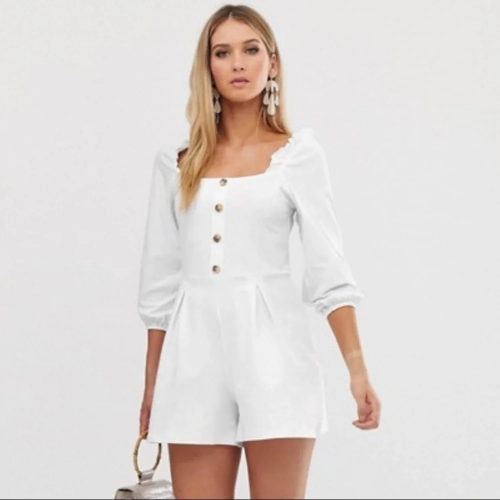 ASOS Ruffled Square Neck Button Front Short Romper